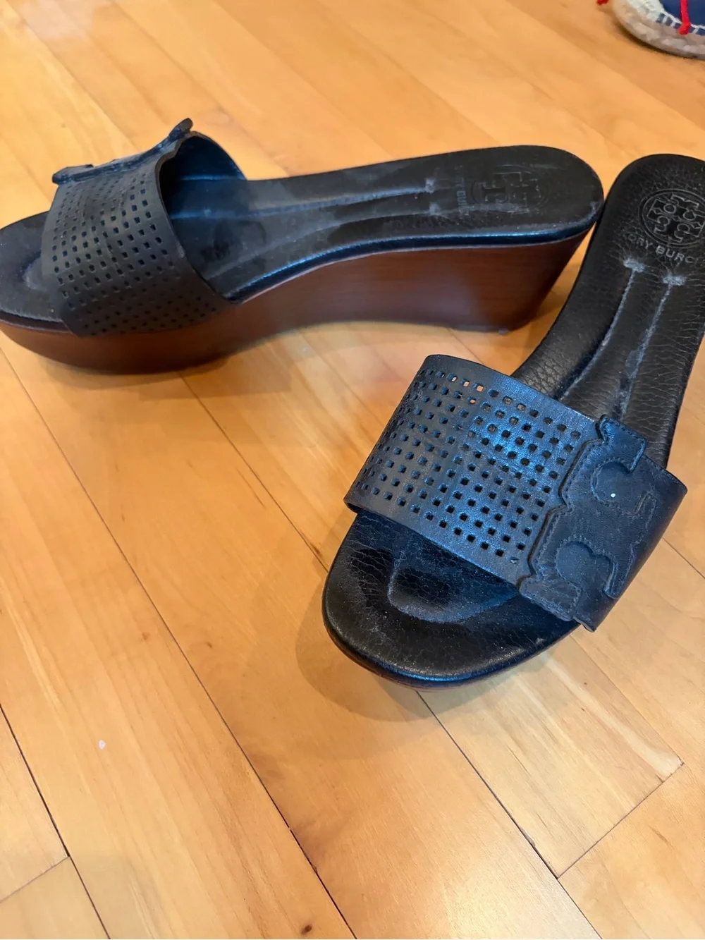 Tory Burch Black Perforated Leather Slide Mules